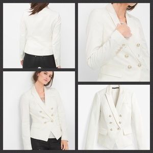 WHBM White Double-Breasted Lined Jacquard Blazer Jacket Size 00